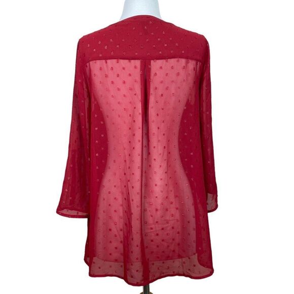 Maurices Sheer Red Blouse Long Sleeve Size Medium - Picture 2 of 6